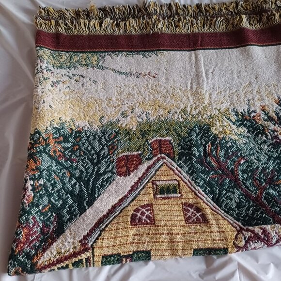 Beautiful Vintage 100% Cotton Throw Blanket Horse Barn and Carriage House Motif - Picture 6 of 11